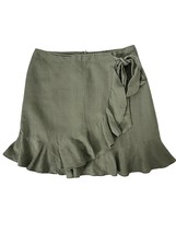 AVA Womens Skirt Ruffled Green Faux Wrap A-Line Back Zipper Front Tie Si... - $10.55