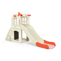 6-In-1 Large Slide for Kids Toddler Climber Slide Playset with Basketball Hoop- - £150.72 GBP