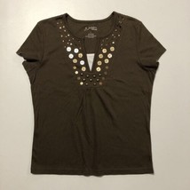 NWT ISABELLA’S CLOSET Women’s Pullover Brown Top with Sequins and Studs ... - $10.39