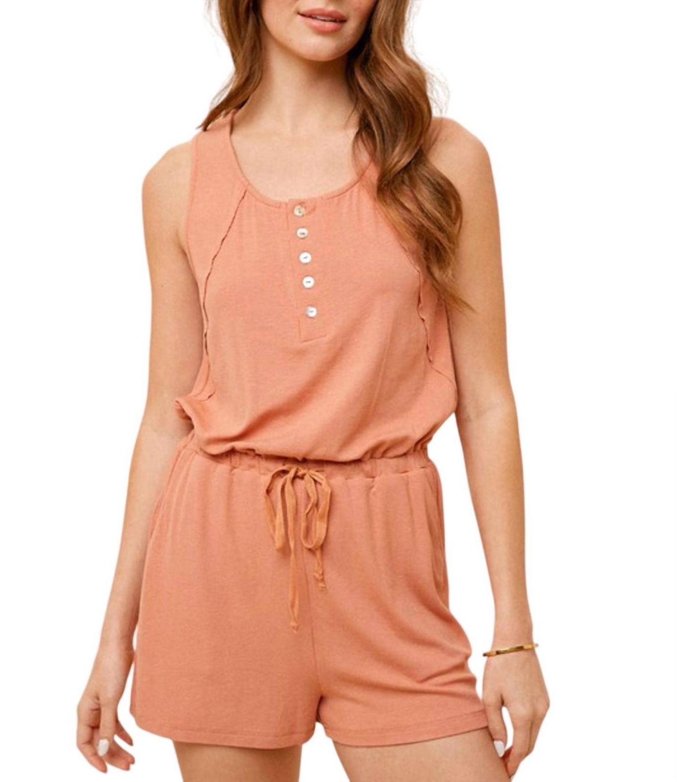 Hem &amp; Thread Relaxed Rib Sleeveless Romper Terracotta - $38.00