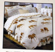 BROWN HORSES &amp; HORSE SHOES on ECRU BED SKIRT Full Size Hit The Hay NWOT - $7.99
