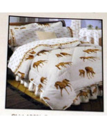 BROWN HORSES &amp; HORSE SHOES on ECRU BED SKIRT Full Size Hit The Hay NWOT - £6.36 GBP