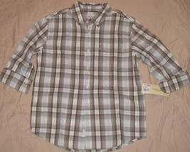 Boy&#39;s Shirt Blue Brown Gold &amp; White Plaid Cotton Size M 8-10 Cherokee Nwt - £10.23 GBP