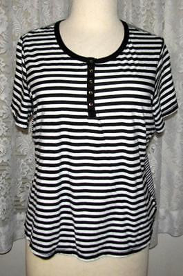 BLACK &amp; WHITE STRIPE Tee Top Cotton Knit Size 2X Faded Glory - $9.98