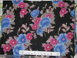 BLUE PINK &amp; TAUPE on Black Quilting Cotton Fabric 45&quot; wide x 2 yards - £7.98 GBP