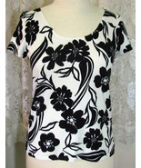 BLACK FLOWERS on WHITE Sweater TOP Size Large - £9.70 GBP