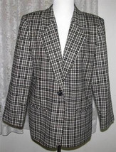 BLACK GREY ECRU &amp; CREAM PLAID Wool Blend JACKET Sz 12 Petite Prophecy - £7.96 GBP