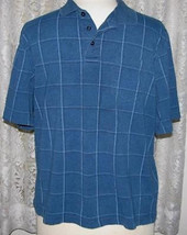 Large Plaid On Blue Cotton Blend Soft Knit Golf Shirt Size Xl George - £10.37 GBP