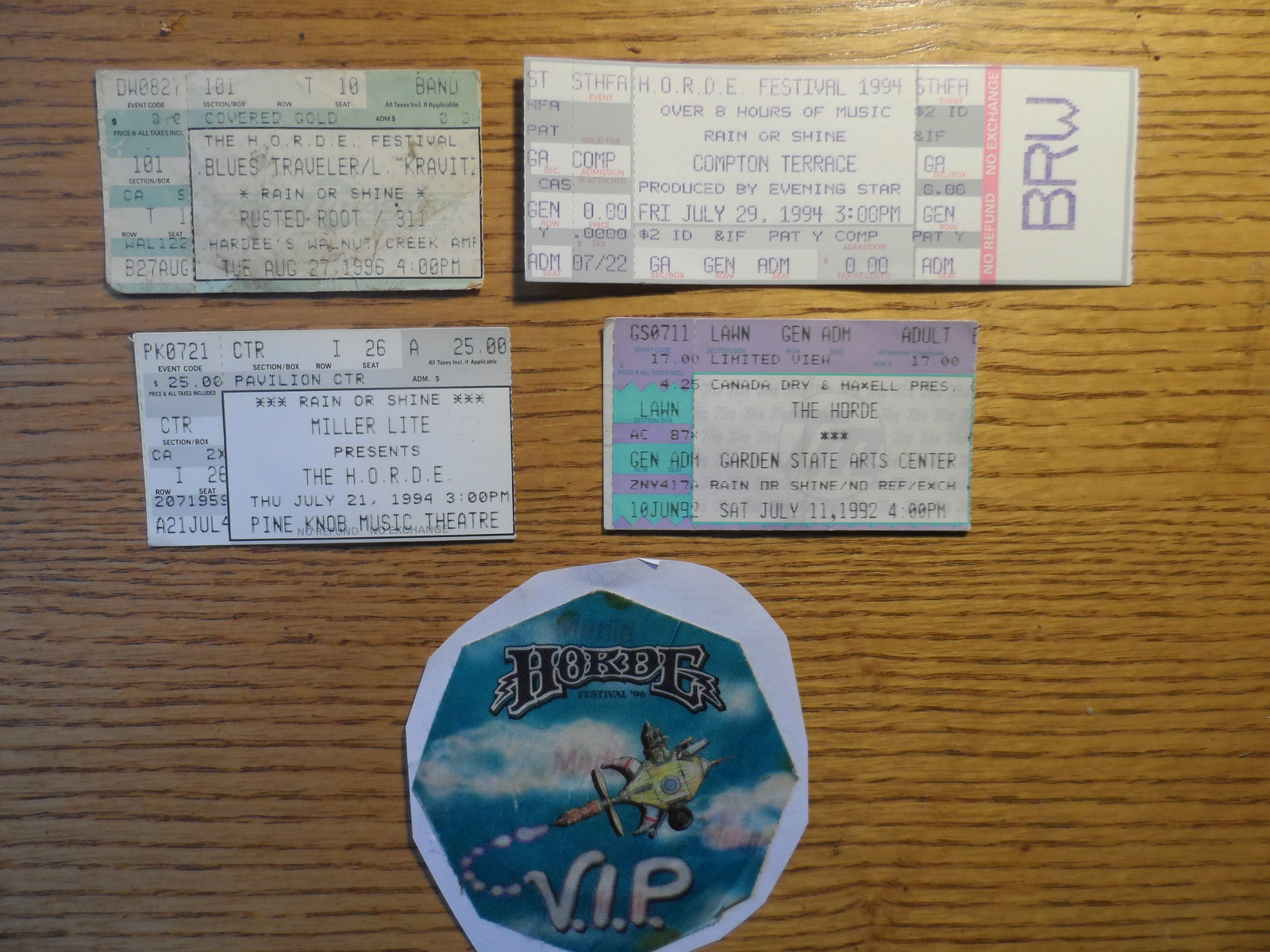 H.O.R.D.E. FESTIVAL COLLECTION PASS TICKET STUBS LENNY KRAVITZ BLUES TRA... - $39.50