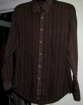 Men&#39;s Dark Brown Striped Dress Shirt Size M Ls Botany 500 - £12.85 GBP+