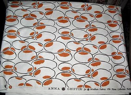 MUTED ORANGE &amp; BLACK on Cream Cotton Quilt Fabric 44&quot; wide x 1 1/2 yds long - £7.04 GBP