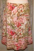 Pink Rose Green Tan &amp; Brown Cotton Spandex Skirt Jr Size 11 Speechless - £15.97 GBP