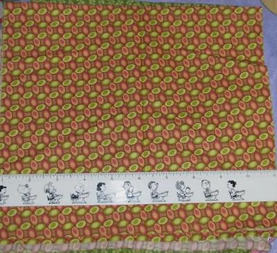 OLIVE LIME PEACH &amp; PINK on TAN Cotton Quilt Fabric Remnant - $1.99