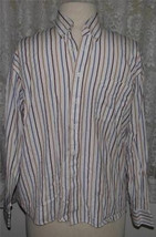 Men&#39;s Blue Gold &amp; Brown On White Striped Shirt Size Xl Alan Flusser - £11.97 GBP