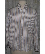 Men&#39;s BLUE GOLD &amp; BROWN on WHITE Striped SHIRT Size XL Alan Flusser - $280.42 MXN