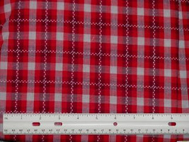 Red Wine Grey &amp; White Plaid Cotton Quilt Fabric Remnant 14&quot; X 36.5&quot; Wide - £1.59 GBP