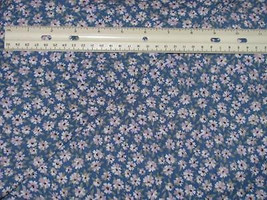 Muted Pink &amp; White Floral On Blue Rayon Woven Fabric 60&quot; Wide Units $6 Yd - £1.19 GBP