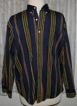 Men&#39;s Green &amp; Gold Stripes On Navy Blue Cotton Shirt Size Xxl John Ashford Sport - £10.37 GBP