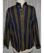 Men&#39;s GREEN &amp; GOLD STRIPES on NAVY BLUE Cotton SHIRT Size XXL John Ashfo... - $17.77 CAD