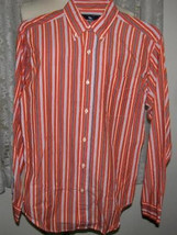 ORANGE NAVY GREY &amp; WHITE Striped Cotton Shirt Size M American Living - £14.92 GBP