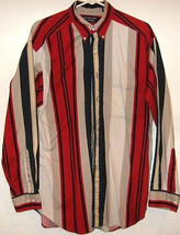 RED BLACK TAUPE Striped Cotton SHIRT Size 16/34 Large - £12.01 GBP