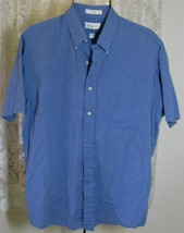 Men&#39;s MEDIUM BLUE Cotton Poly SHIRT Size 16 1/2 Van Heusen - $9.99