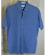 Men&#39;s MEDIUM BLUE Cotton Poly SHIRT Size 16 1/2 Van Heusen - £7.80 GBP