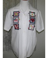 NAVY RED &amp; GOLD STAR Applique&#39;s on WHITE Cotton SHIRT Size Medium Karen ... - $242.98 MXN
