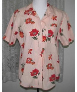 RED FLOWERS on PEACH Cotton Shirt Petite Size PM Karen Scott - $9.99