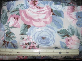 PINK BLUE GREY &amp; WHITE on ECRU Woven Brushed Poly Fabric 62&quot; wide units ... - £1.36 GBP