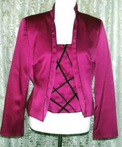 Rose Satin &amp; Black Beaded Jacket &amp; Tank Outfit Size 10 Dress Barn Collection - £23.50 GBP