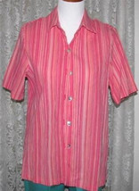 Rose Pink Peach Striped Shirt Size Medium Drapers &amp; Damons - £9.61 GBP