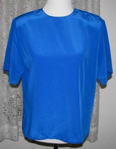 Solid Royal Blue Polyester Blouse Size 10 Alyssa Carr - £14.37 GBP