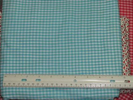 TURQUOISE &amp; WHITE Gingham Cotton Quilting Fabric 36&quot; wide units $7 per yard - £1.39 GBP