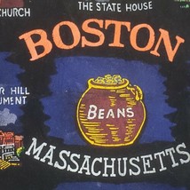 Vintage Boston Black Felt Pillowcase Souvenir Fringe Landmarks - £17.12 GBP