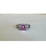 Pink Gem Ring Silver Colored Band Size 8-10 - £16.48 GBP