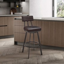Benjamin Swivel Counter Stool - Brown Metal, Faux Leather | Kitchen Bar - $2,737.72 MXN