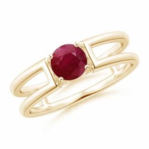 ANGARA Ruby Solitaire Parallel Split Shank Ring for Women in 14K Solid Gold - £479.55 GBP