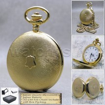 Gold Color 47 MM Pocket Watch Men Gift with 14&quot; Fob Curb Link Chain and Box P143 - £16.31 GBP