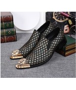 New Men&#39;s Ornate Gold Metal Pointed Toe Peacock Print Slip on Dress shoe... - $343.00 CAD