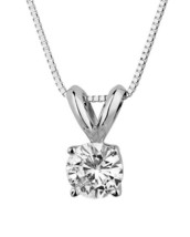 Round Brilliant Moissanite Solitaire Pendant 14K White Gold w/ Solid Box Chain - £169.74 GBP