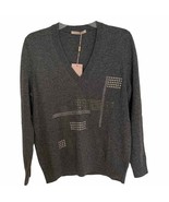 Christopher Kane Grey Wool Cashmere Hotfix V Neck Jumper Sweater Small - £390.82 GBP
