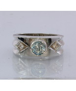 Natural Blue and White Zircon Handmade Sterling Silver Gents Ring size 9.75 - £107.07 GBP