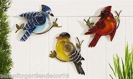 Bird Design Wall Decor Set of 3 Glass & Iron Blue Jay, Cardinal, Yellow Bird  image 2