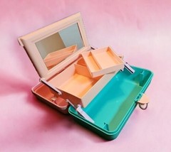 Vintage 90s Caboodles Lg Makeup Organizer Case Caddy Turquoise Pink Mirror 2620 - £34.84 GBP