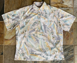 Kahala Hawaiian Pullover Shirt XL-1/2 Button-Palm Leaf-Pastel-USA-Revers... - $75.00