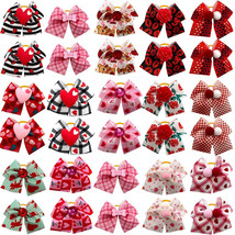 100Pcs Valentine&#39;s Day Dog Hair Bows Rubber Band Pearl Pet Grooming Accessories - £30.93 GBP