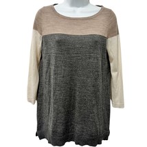 Ann Taylor Loft Brown Cream Gray 3/4 Sleeve Knit Top Light Sweater M Woo... - $396.17 MXN