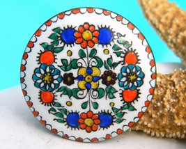 Vintage Austrian Folk Art Hand Painted Enamel Copper Brooch Pin Flower - £22.29 GBP