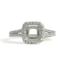 Cushion Halo Diamond Engagement Ring Setting Mounting 18K White Gold, 2.92 Grams - £703.11 GBP